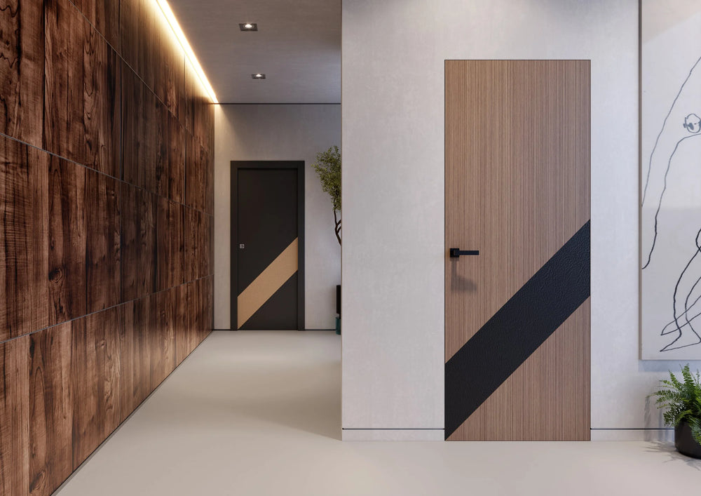 Planar door with leather insert