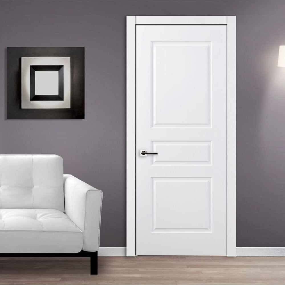 Nova 3 Panel Soft White Laminated Traditional interior Door | Buy Doors Online