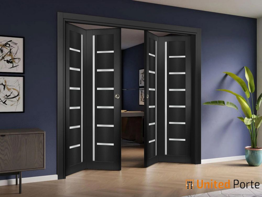 Sliding Closet Bifold Doors with Frosted Glass Wood Solid Bedroom