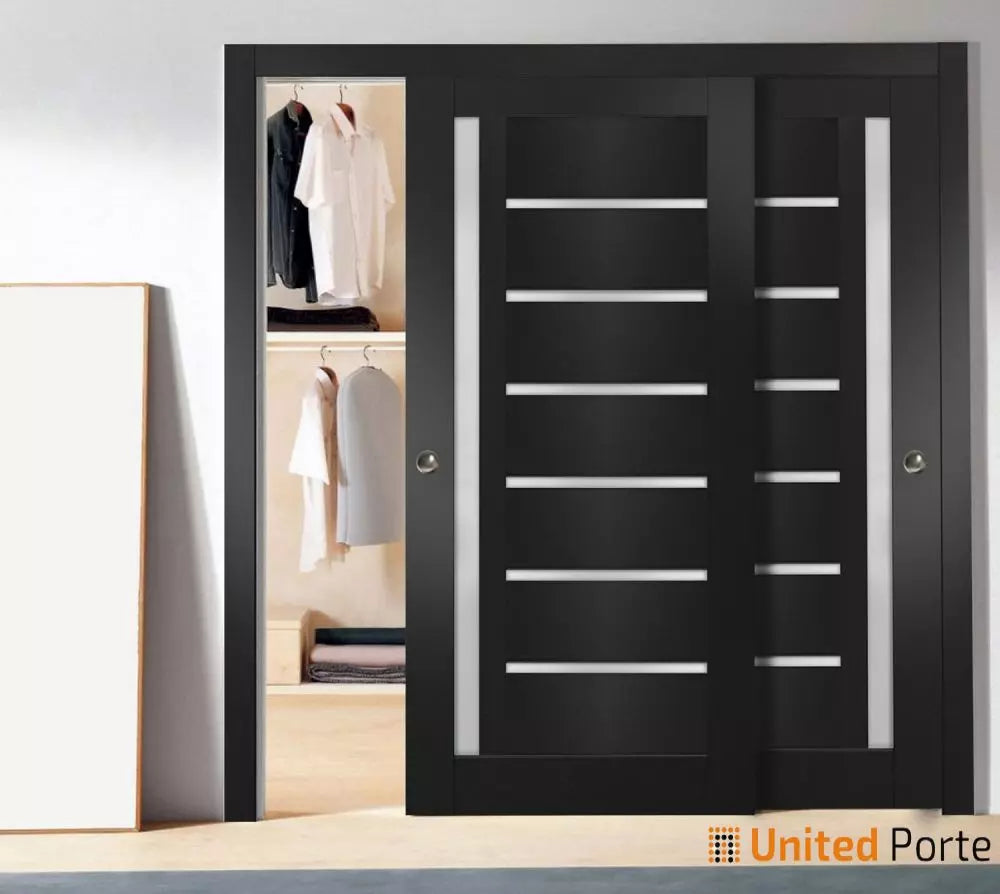 A modern double sliding closet doors with shelves