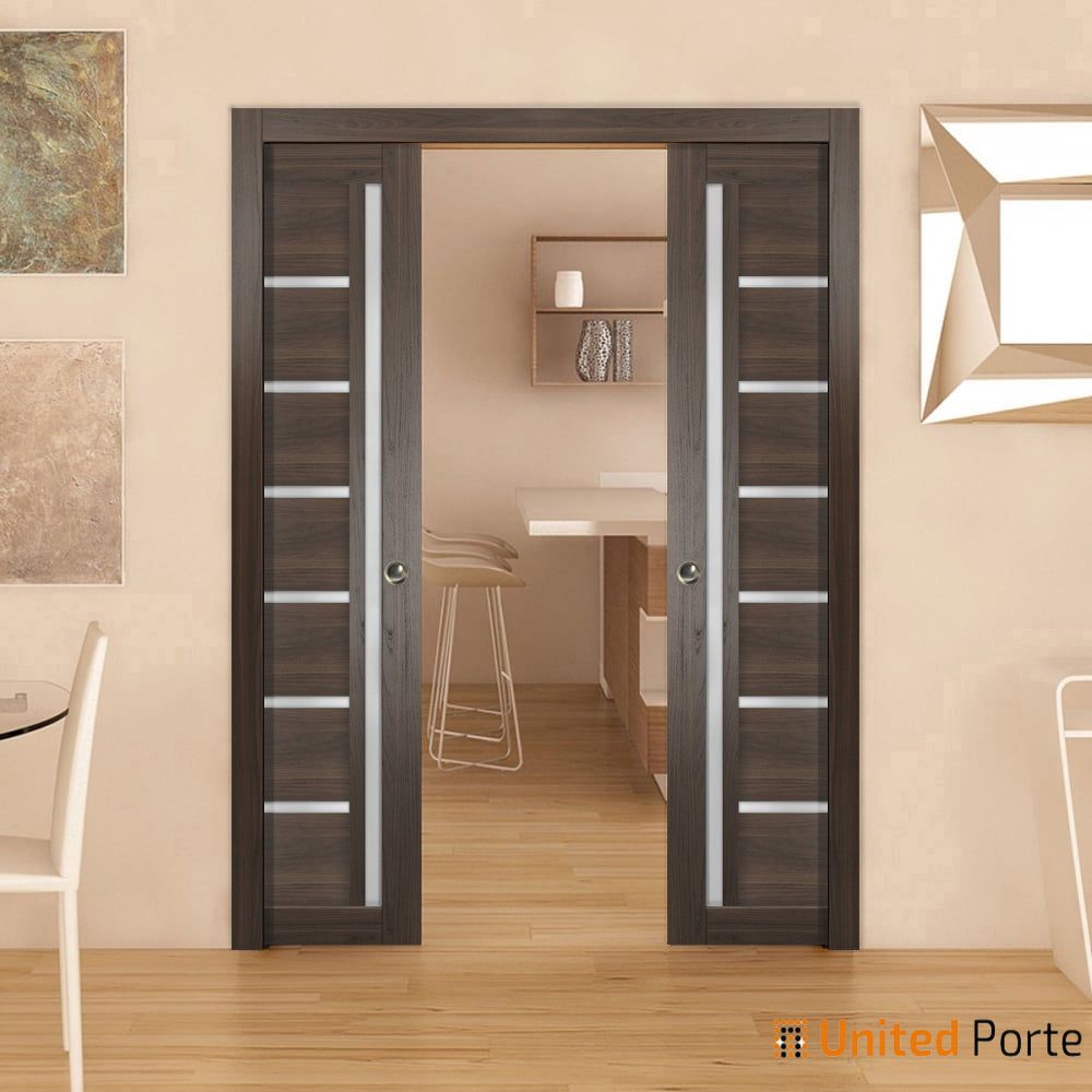 Sliding French Pocket Door with Frosted Glass | Solid Wood Interior ...