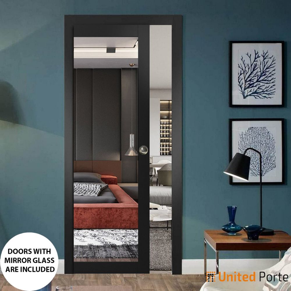 Sliding French Pocket Door with Mirror | Solid Wood Interior Bedroom ...