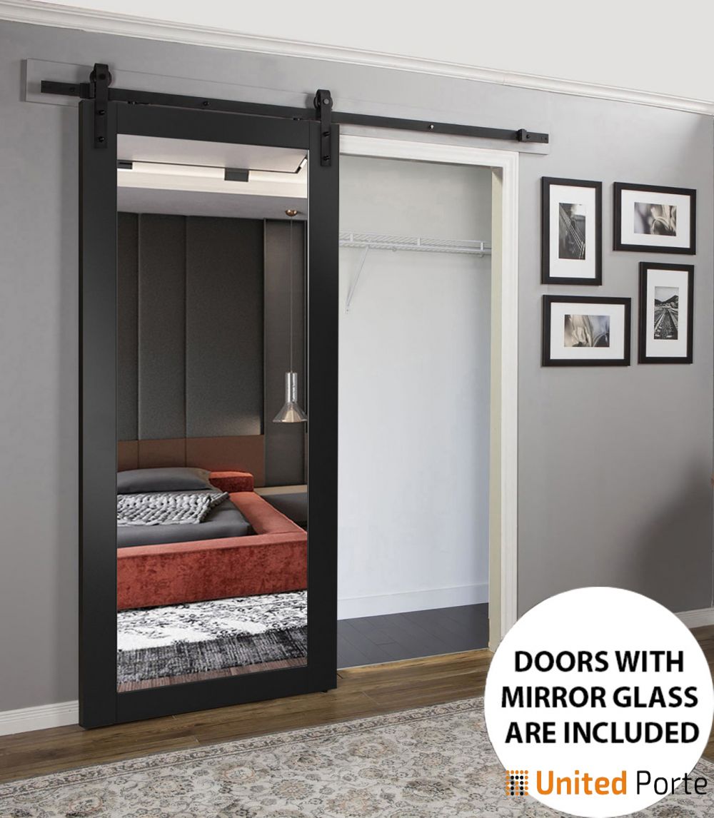 Sturdy Barn Door with Mirror | Modern Solid Panel Interior Doors | 1299