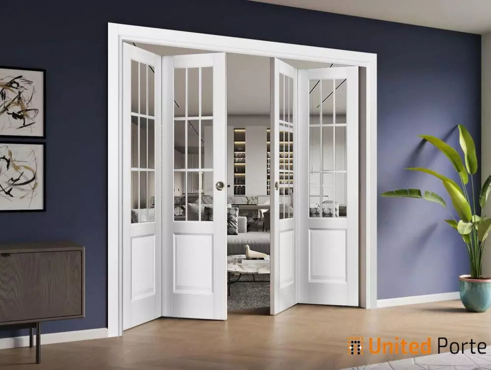 Sliding Closet Bifold Doors with Clear Glass Wood Solid Bedroom