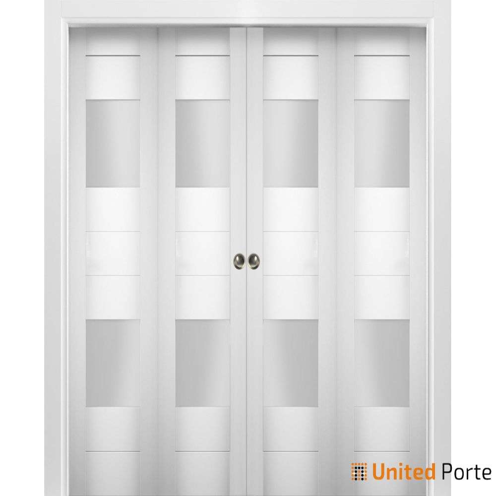 Sliding Closet Bifold Doors with Opaque Glass Wood Solid Bedroom