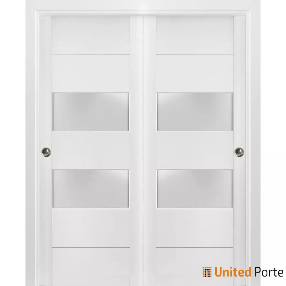 Sliding Closet Bypass Doors with Frosted Glass Wood Solid Bedroom