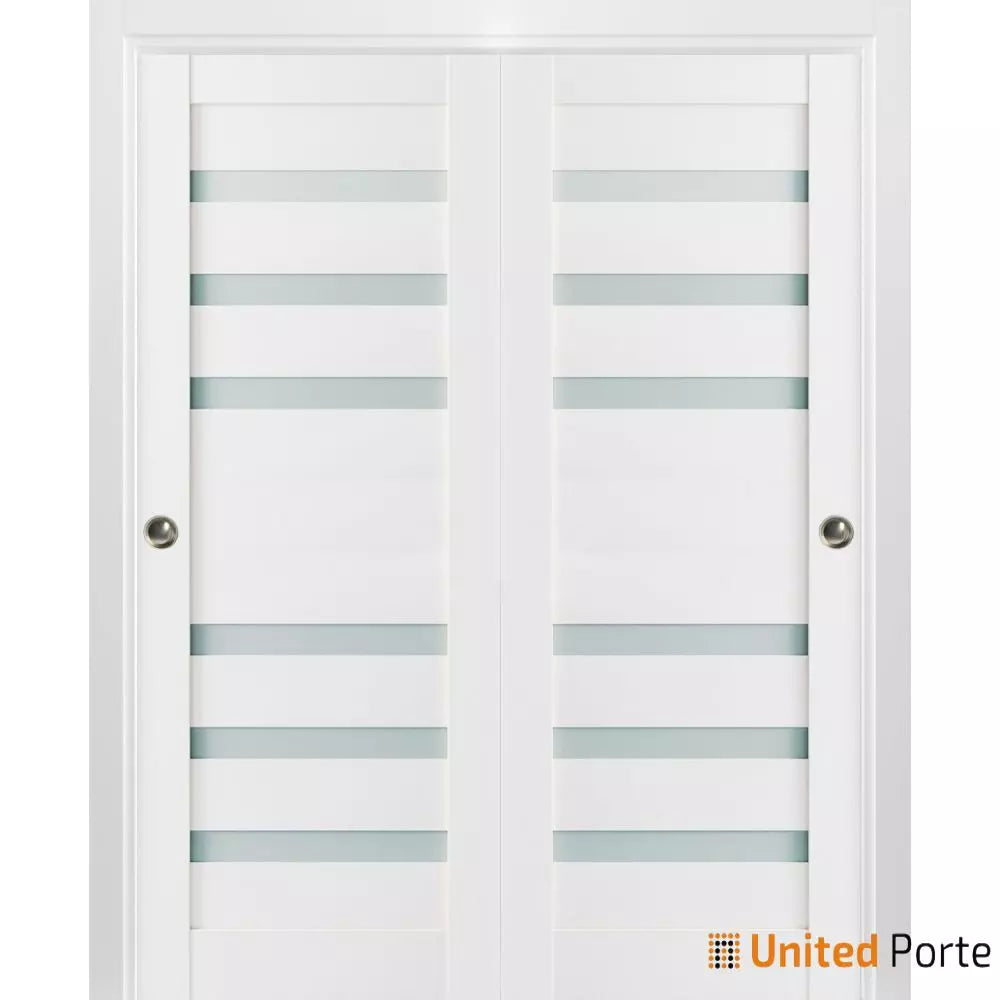 Sliding Closet Bypass Doors with Frosted Glass Wood Solid Bedroom