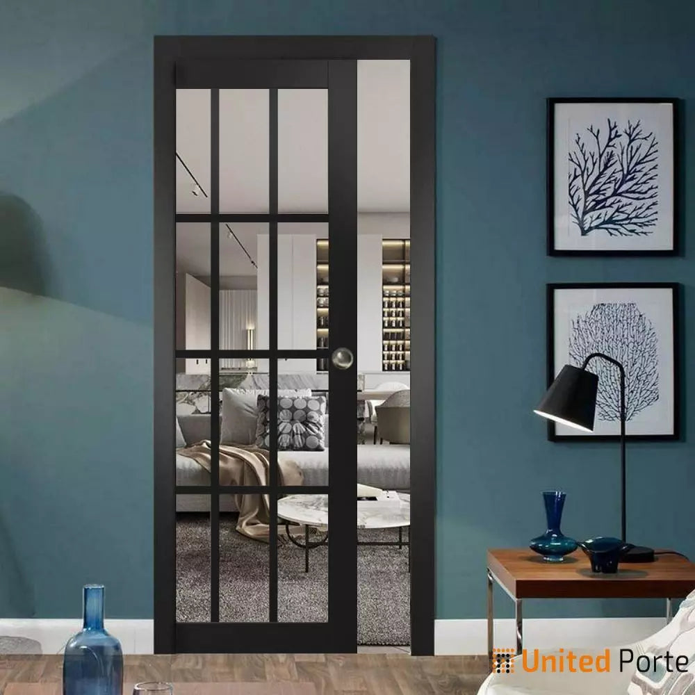 Sliding French Pocket Door With Clear Glass | Solid Wood Interior ...