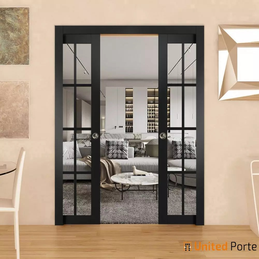 Sliding French Pocket Door with Clear Glass | Solid Wood Interior ...