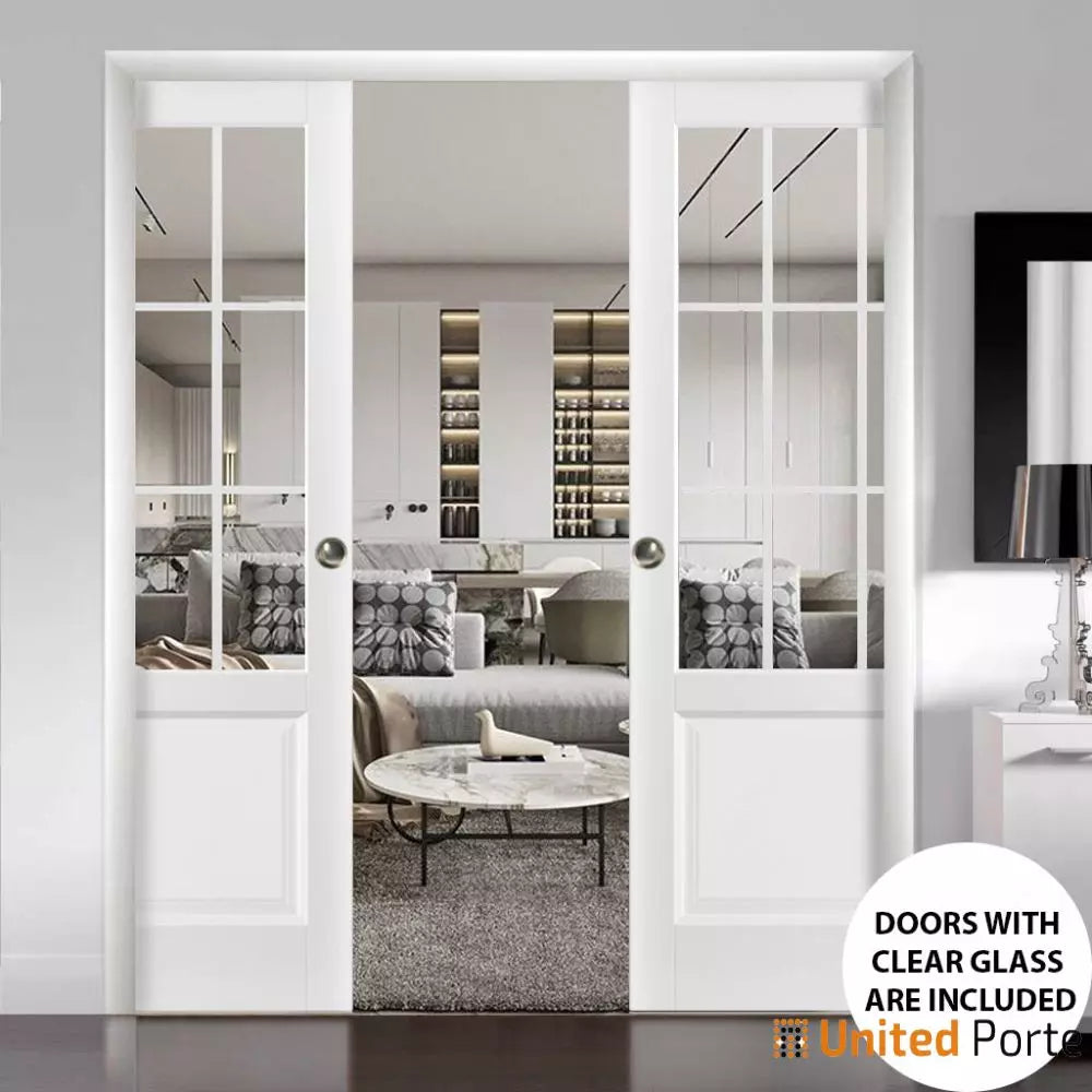 Sliding French Pocket Door with Clear Glass | Solid Wood Interior ...