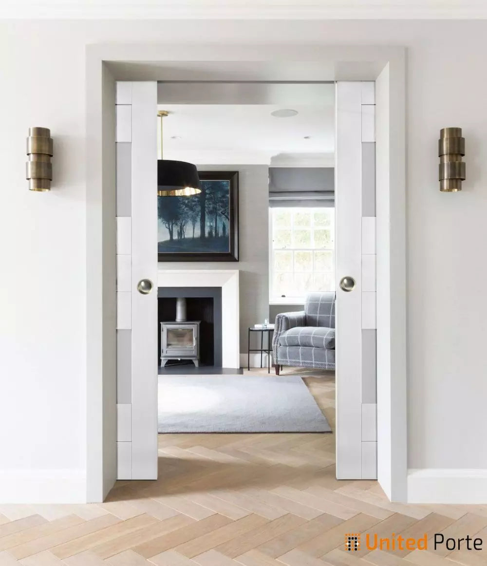 Sliding Pocket Door with Opaque Glass MDF Interior Bedroom Modern