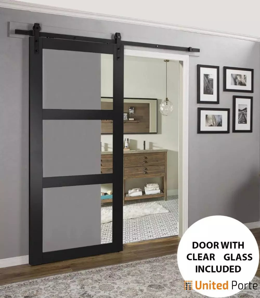 Sturdy Barn Door with with Clear Glass Solid Panel Interior Doors