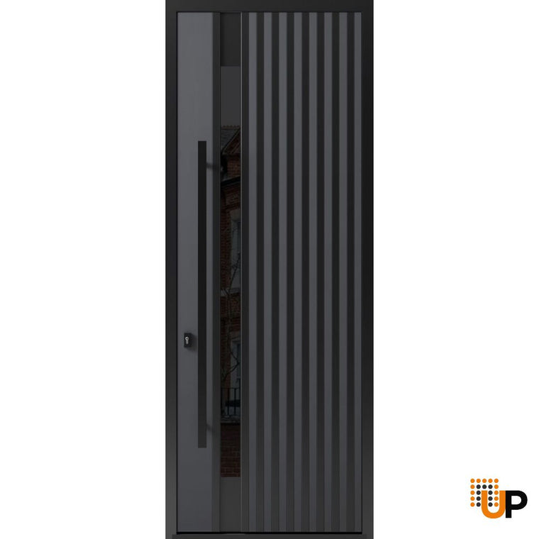 Front Exterior Prehung Steel Door | Entry Metal Modern Painted Door | Ronex 0144 Grey 96"