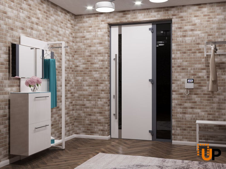 Front Exterior Prehung Steel Door | Entry Metal Modern Painted Door | Ronex 1011 Grey 96"