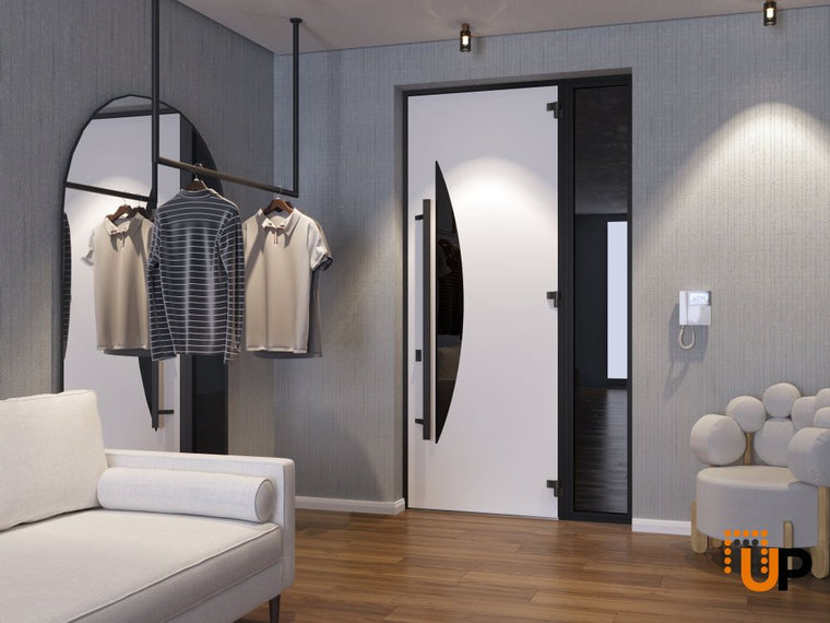 Front Exterior Prehung Steel Door| Entry Metal Modern Painted | Ronex 1077 Teak 96"