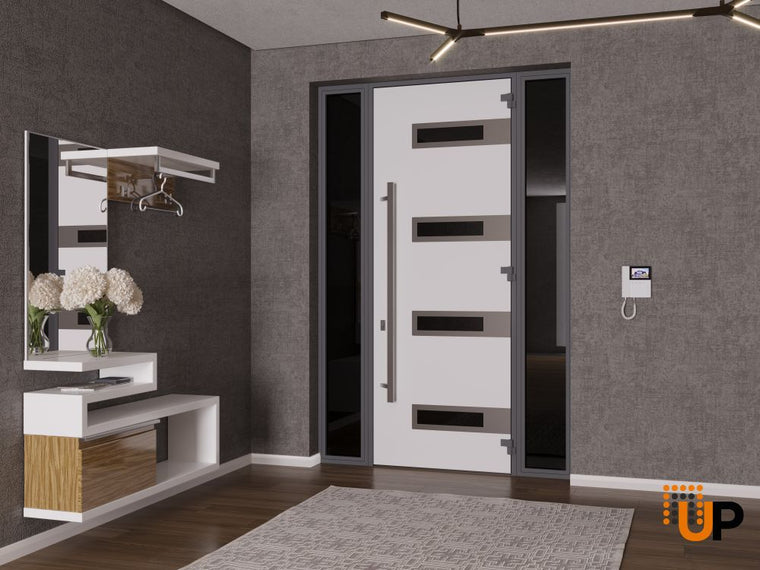 Front Exterior Prehung Steel Door | Stainless Inserts Entry Metal Modern Painted Door | Ronex 0131  96"