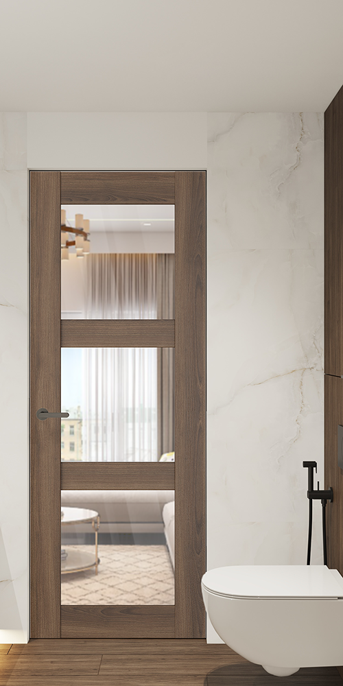 Avon 3 Lite Clear Vetro Pecan Nutwood Frameless Belldinni Modern Interior Door