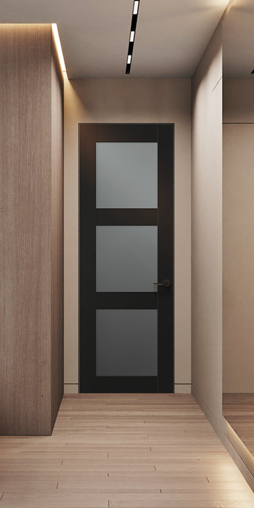 Avon 3 Lite Vetro Black Matte Frameless Belldinni Modern Interior Door