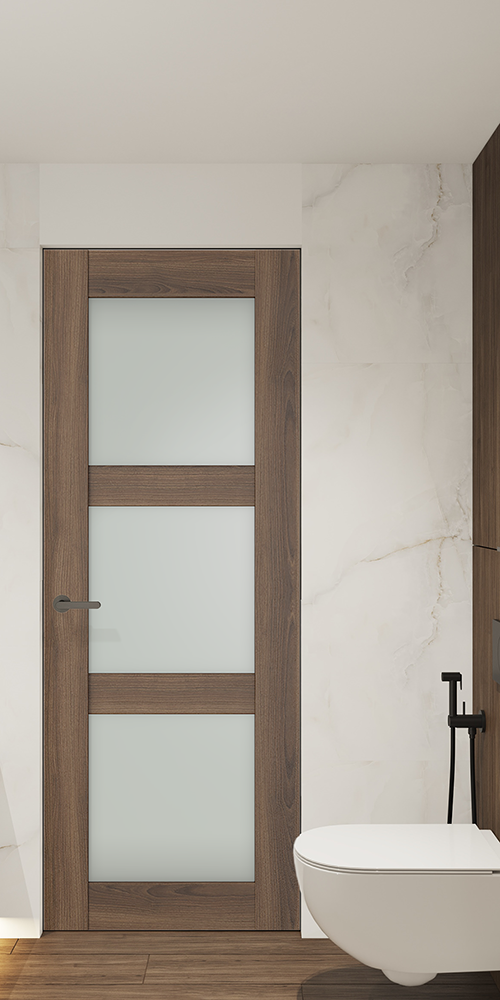 Avon 3 Lite Vetro Pecan Nutwood Frameless Belldinni Modern Interior Door