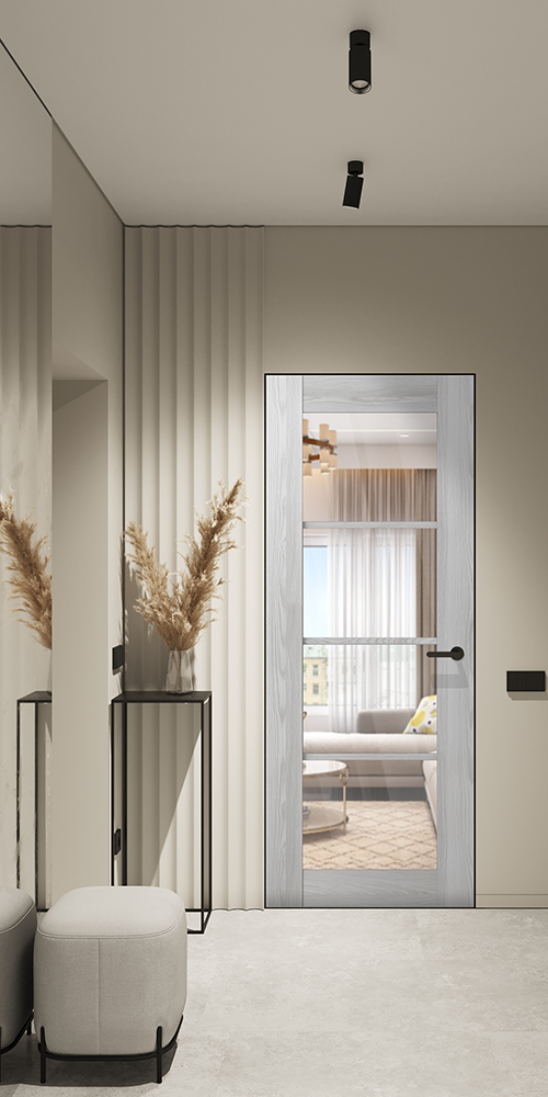Avon 4 Lite Clear Vetro Ribeira Ash Frameless Belldinni Modern Interior Door