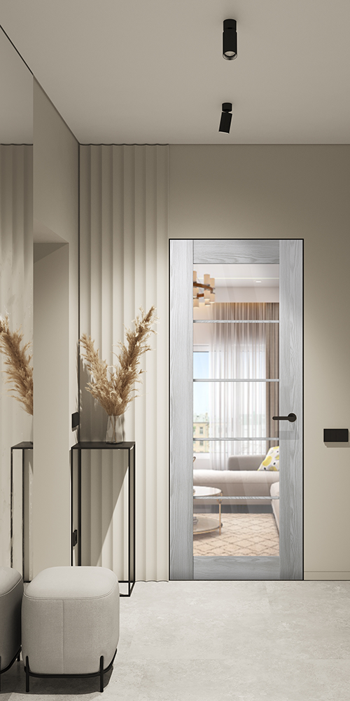 Avon 5 Lite Clear Vetro Ribeira Ash Frameless Belldinni Modern Interior Door