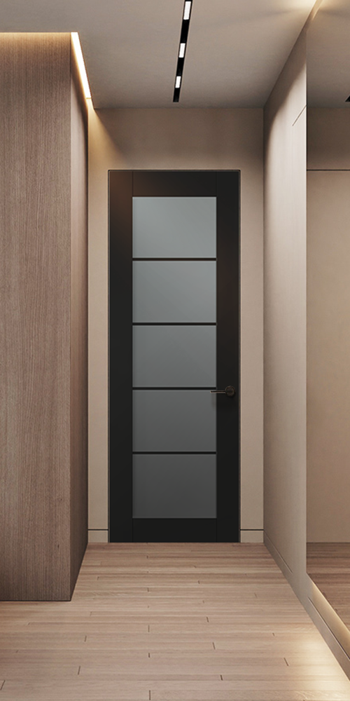 Avon 5 Lite Vetro Black Matte Frameless Belldinni Modern Interior Door