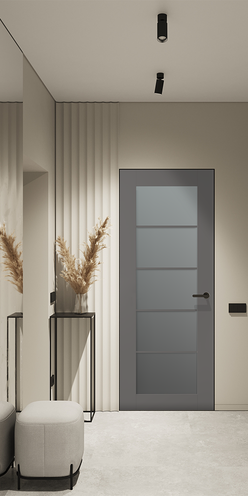 Avon 5 Lite Vetro Gray Matte Frameless Belldinni Modern Interior Door