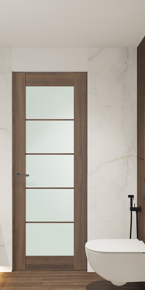 Avon 5 Lite Vetro Pecan Nutwood Frameless Belldinni Modern Interior Door