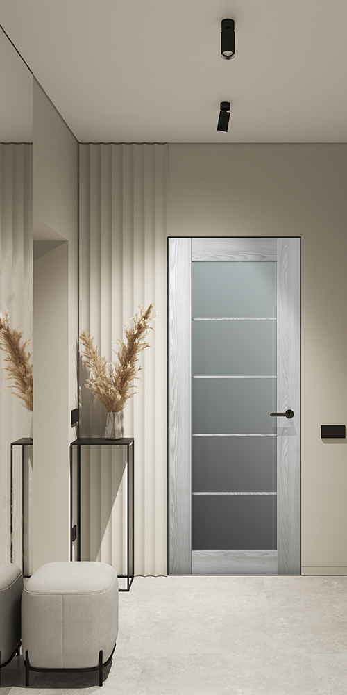 Avon 5 Lite Vetro Ribeira Ash Frameless Belldinni Modern Interior Door