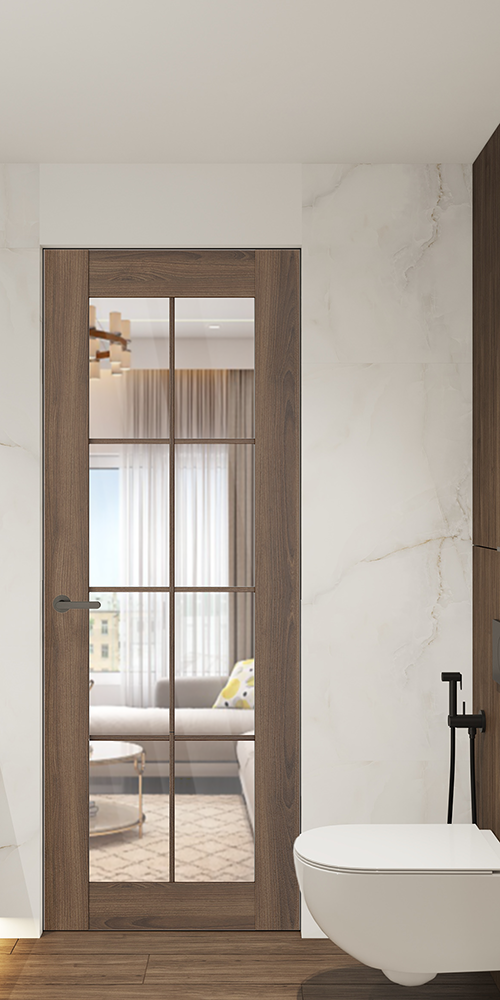 Avon 8 Lite Clear Vetro Pecan Nutwood Frameless Belldinni Modern Interior Door