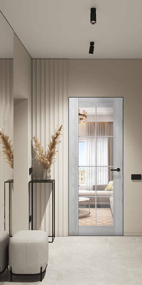 Avon 8 Lite Clear Vetro Ribeira Ash Frameless Belldinni Modern Interior Door