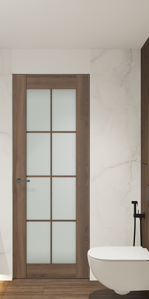 Avon 8 Lite Vetro Pecan Nutwood Frameless Belldinni Modern Interior Door