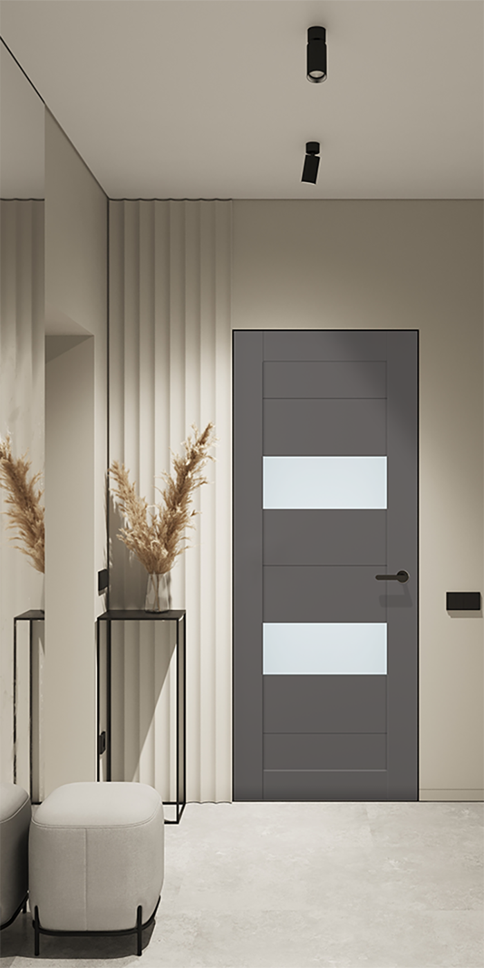 Berta Vetro Gray Matte Frameless Belldinni Modern Interior Door