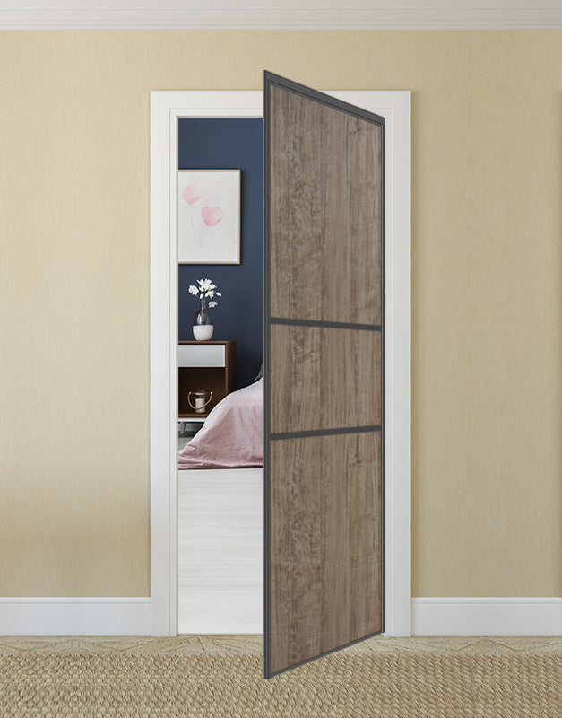 Nova Pivot Closet Doors - Style 06 | Panel Door | Swing Door | Dark Aloe Wood