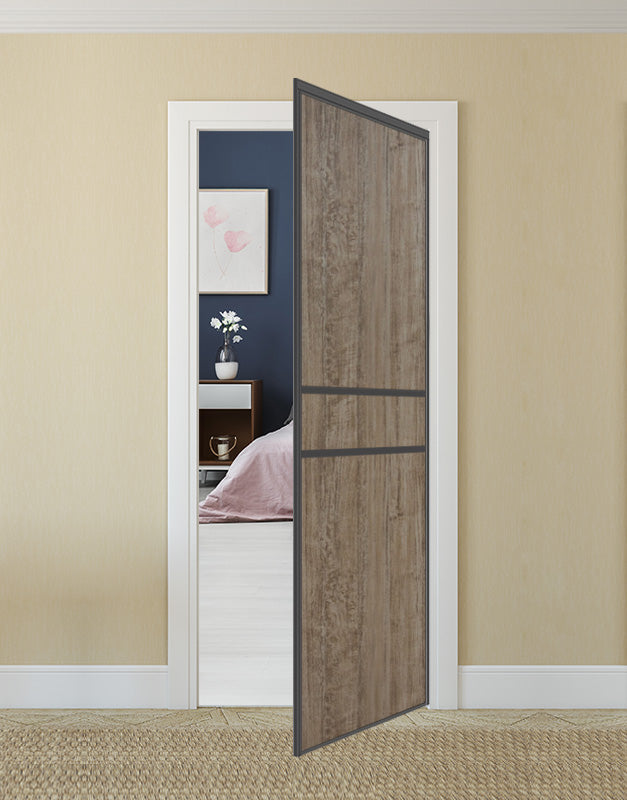 Nova Pivot Closet Doors - Style 07 | Panel Door | Swing Door | Dark Aloe Wood