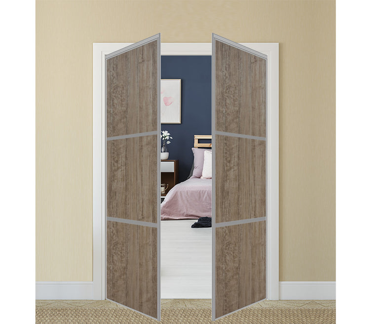 Nova Pivot Closet Doors - Style 03 | Panel Door | Swing Door | Dark Aloe Wood