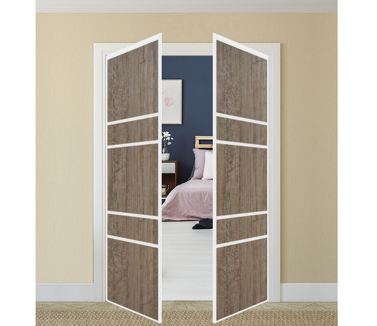 Nova Pivot Closet Doors - Style 08 | Panel Door | Swing Door | Dark Aloe Wood