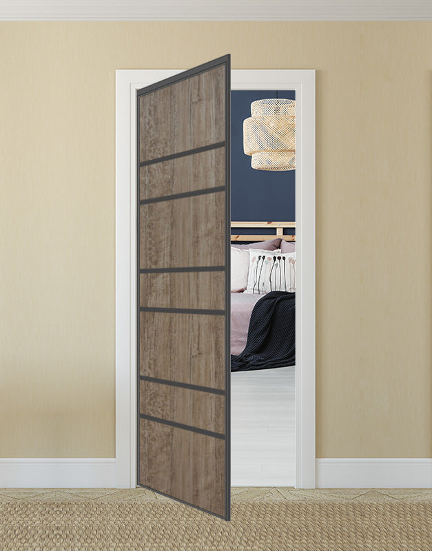 Nova Pivot Closet Doors - Style 09 | Panel Door | Swing Door | Dark Aloe Wood