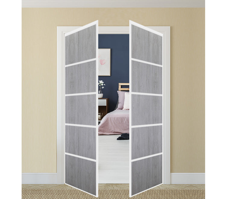 Nova Pivot Closet Doors - Style 05 | Panel Door | Swing Door | Light Grey