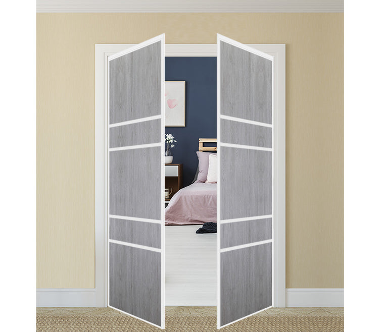 Nova Pivot Closet Doors - Style 08 | Panel Door | Swing Door | Light Grey