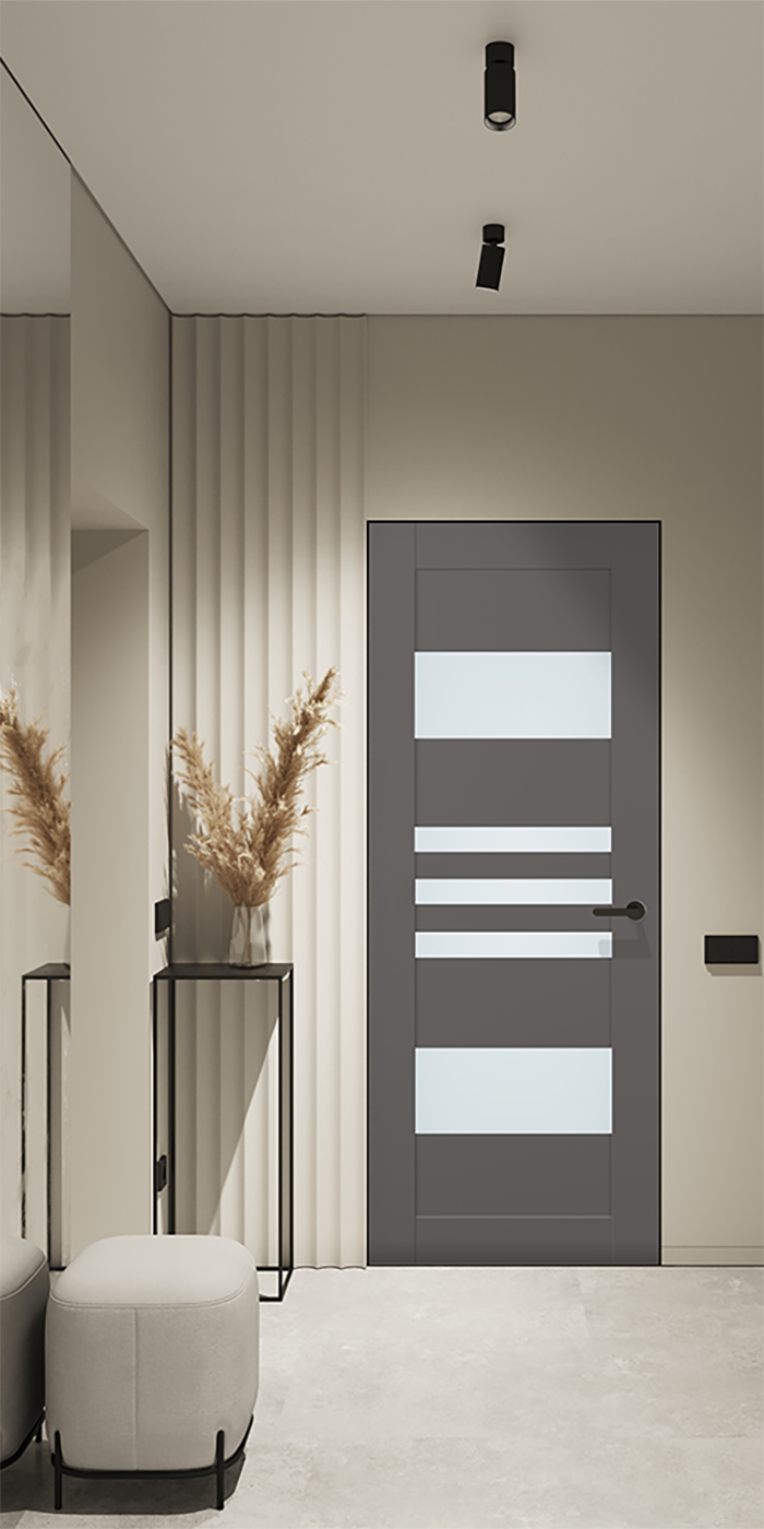 Leti Vetro Gray Matte Frameless Belldinni Modern Interior Door
