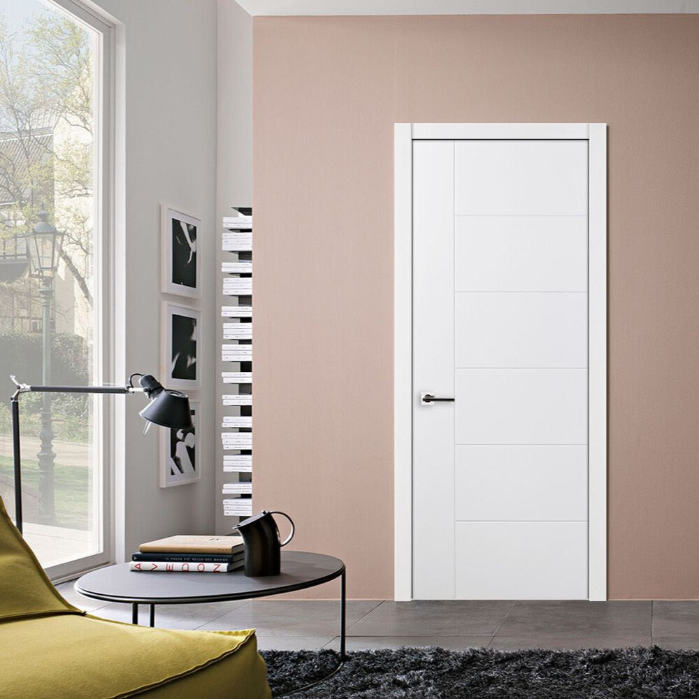 Nova Groove Soft White Laminated Traditional interior Door | Buy Doors Online
