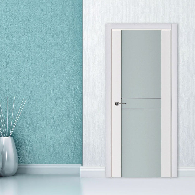 Nova Triplex 003 Soft White Laminated Modern Interior Door | Frosted Glass