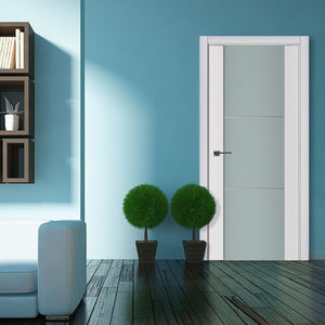 Nova Triplex 004 Soft White Laminated Modern Interior Door | Frosted Glass | Buy Doors Online