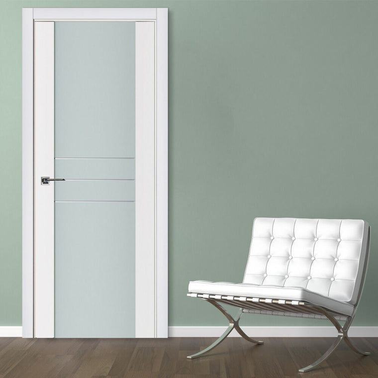 Nova Triplex 005 Soft White Laminated Modern Interior Door | Frosted Glass