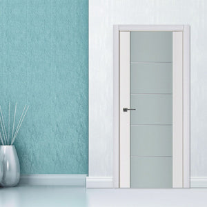 Nova Triplex 007 Soft White Laminated Modern Interior Door | Frosted Glass | Buy Doors Online