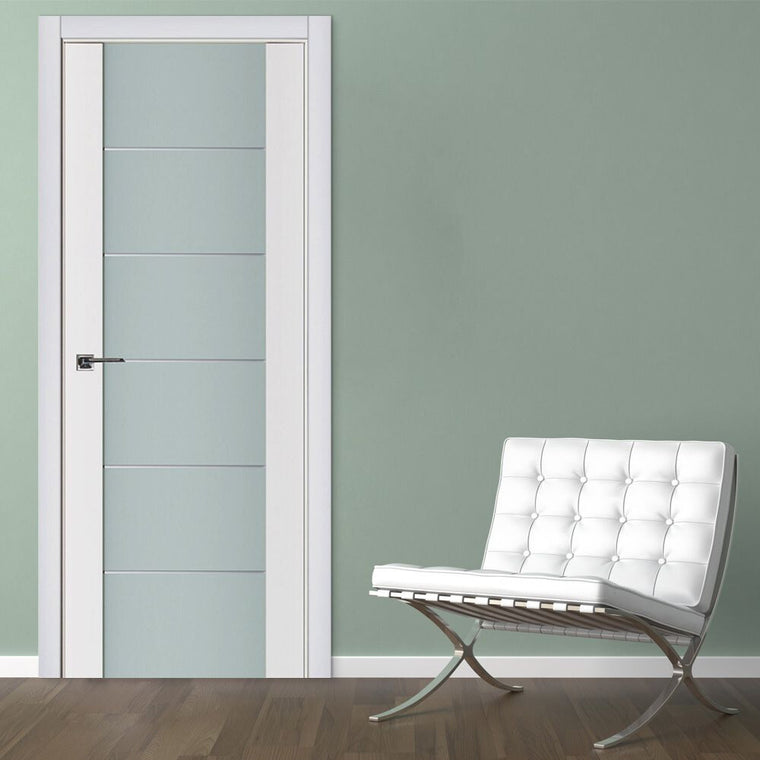 Nova Triplex 008 Soft White Laminated Modern Interior Door | Frosted Glass