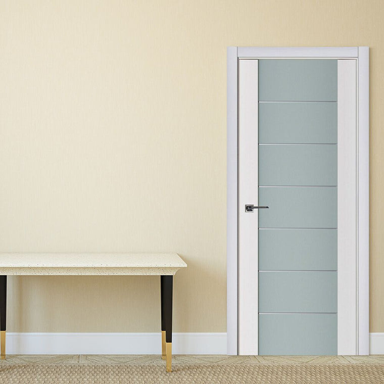 Nova Triplex 009 Soft White Laminated Modern Interior Door | Frosted Glass