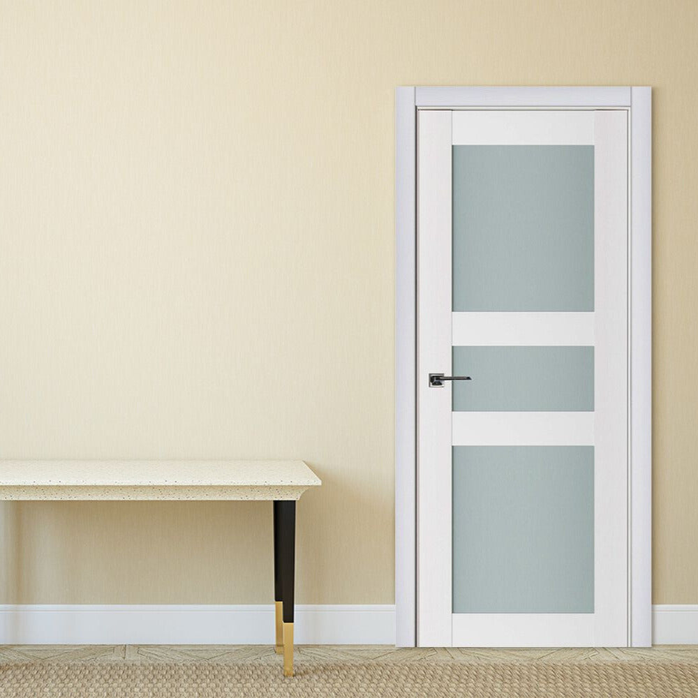 Nova Triplex 029 Soft White Laminated Modern Interior Door | Frosted Glass