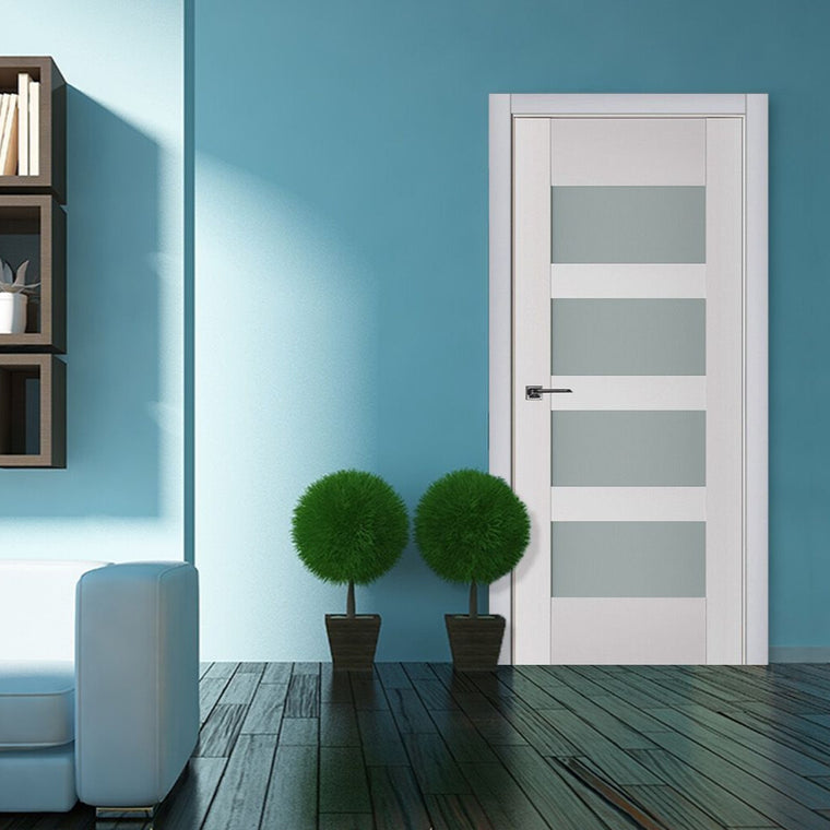 Nova Triplex 035 Soft White Laminated Modern Interior Door | Frosted Glass